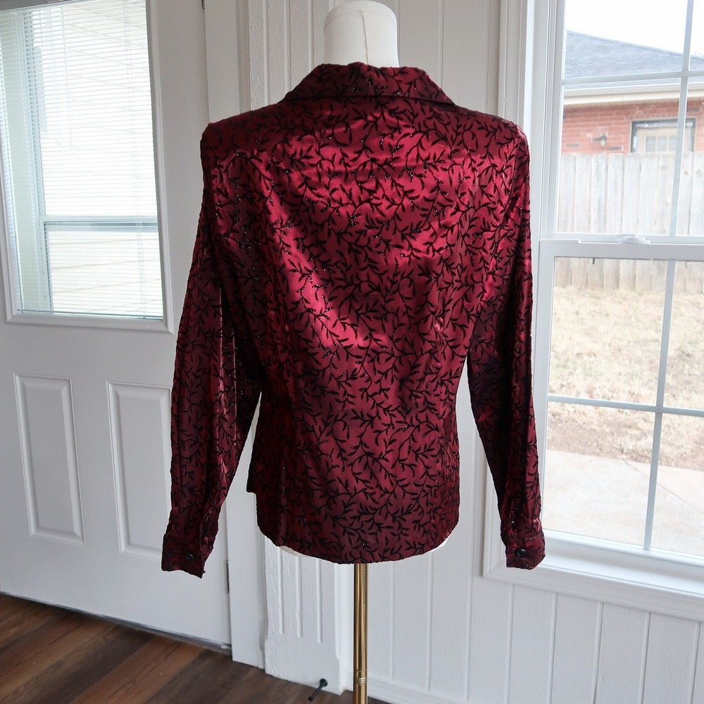 Womens Red Metallic Velvet Flocked Top Large Dark Fairy Whimsigoth Devilcore Y2K - Picture 4 of 6